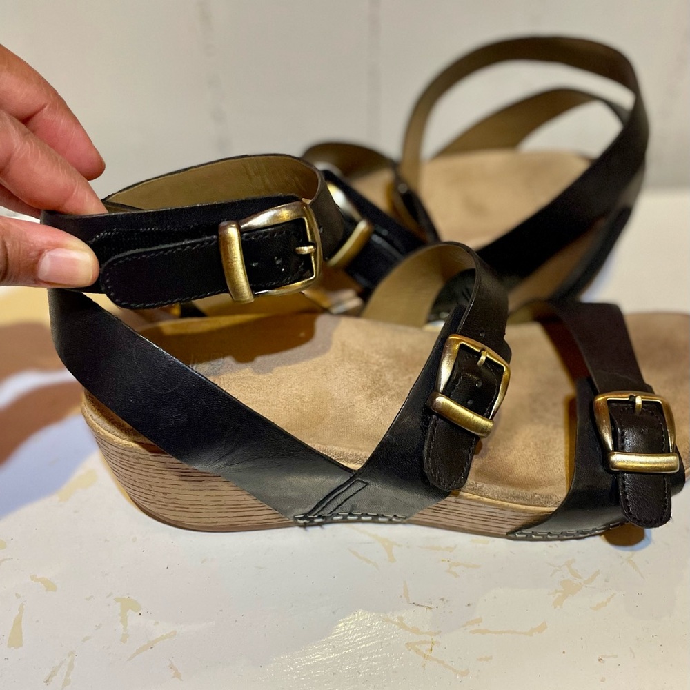 Dansko Black Sandals with Gold Buckles